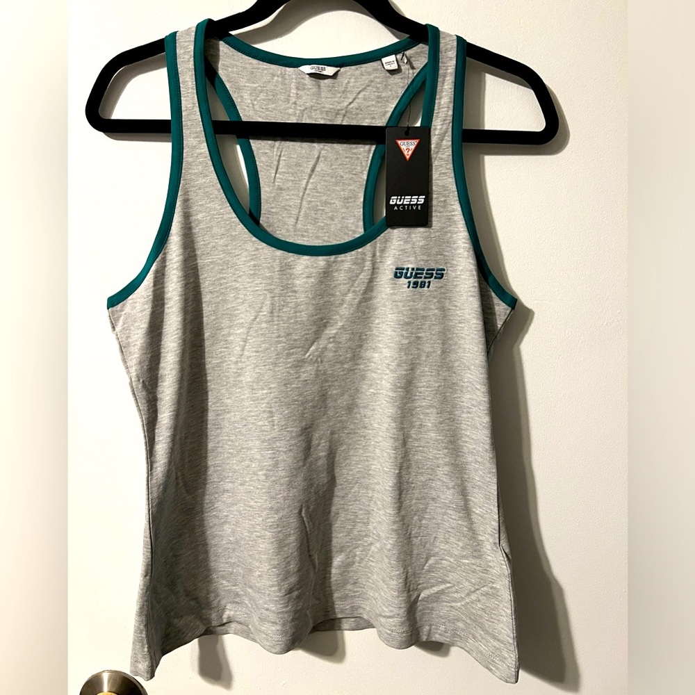 Guess Athletic tank top Size L Color Grey and green.